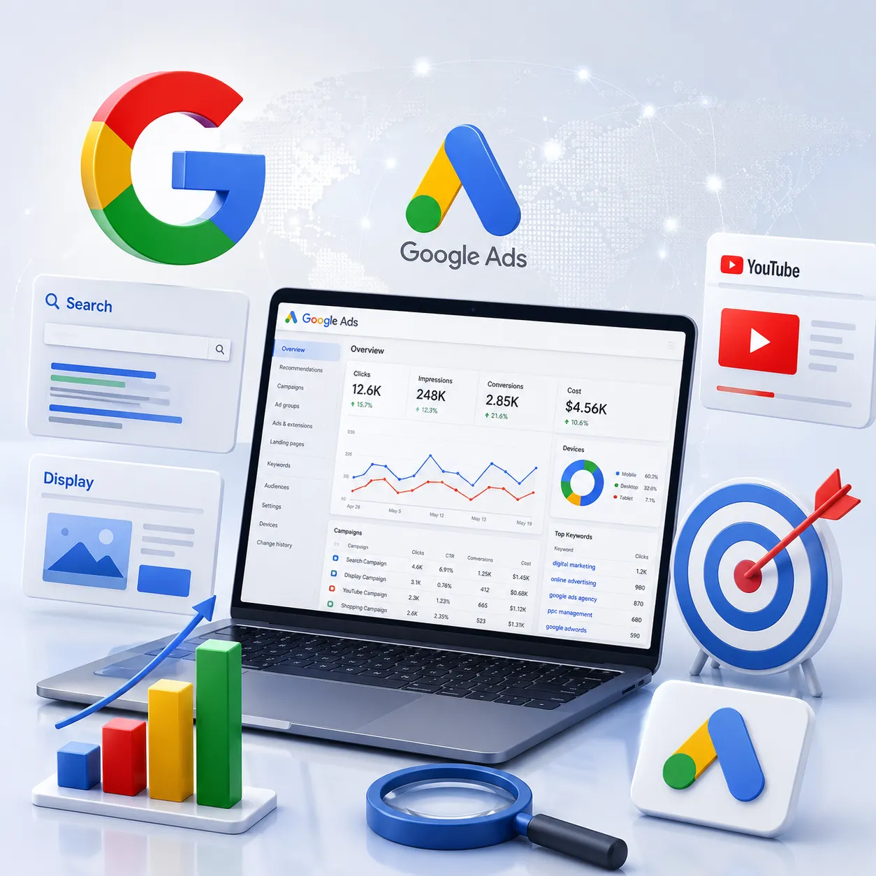 Google广告代投背景图，展示 Google Ads、搜索广告投放与海外营销增长场景。