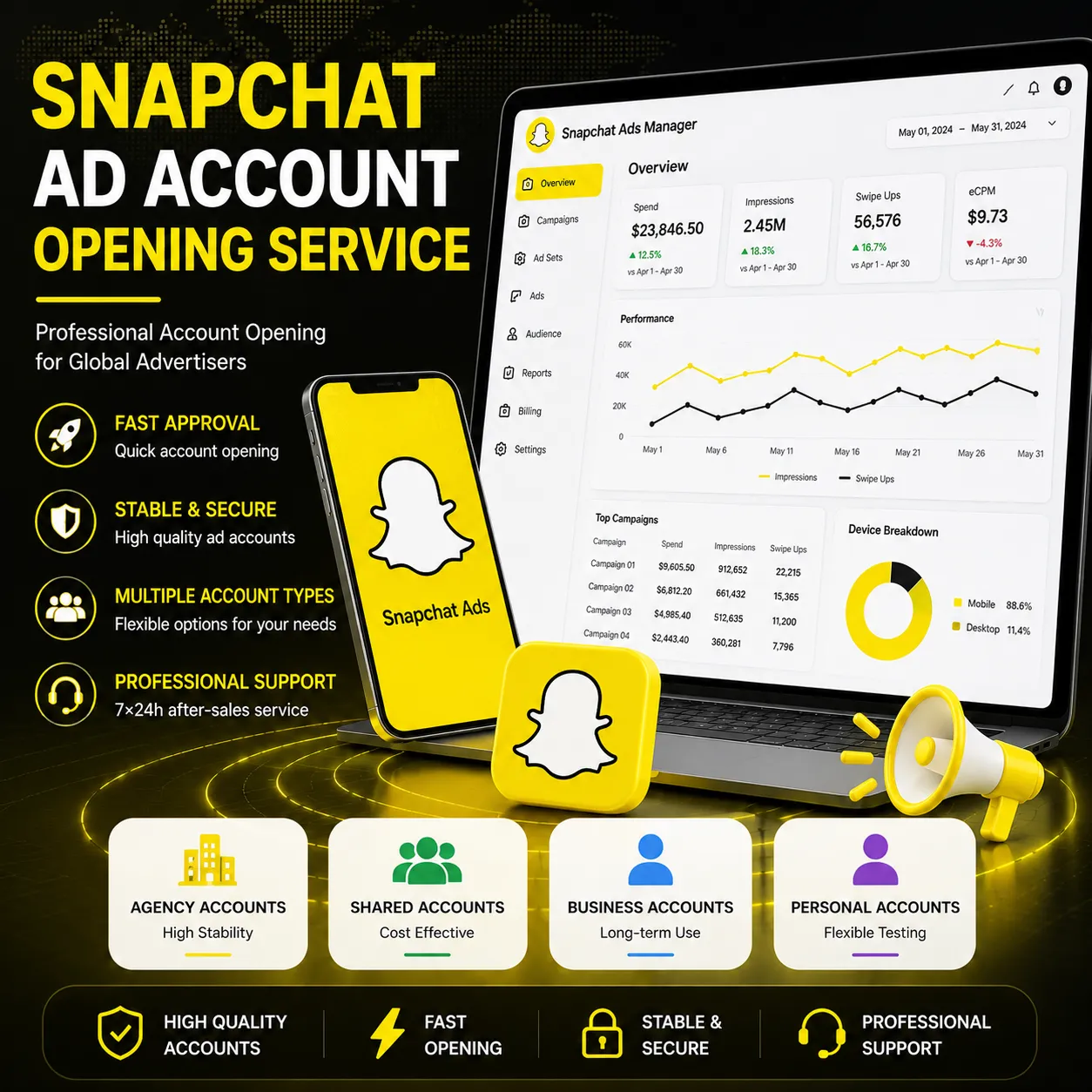 Snapchat 广告开户服务｜Snapchat Ads 企业账户与移动广告解决方案 - JZADS