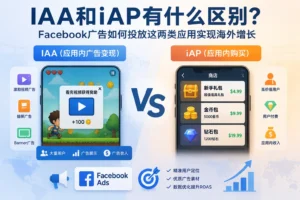 IAA通过应用内广告实现变现，iAP通过用户购买产生收入，两种模式需要不同的Facebook广告投放策略。