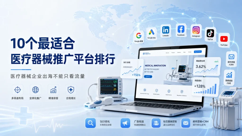 医疗器械企业通过独立站SEO、Google Ads、LinkedIn、Facebook、TikTok、YouTube和数据追踪布局海外推广渠道